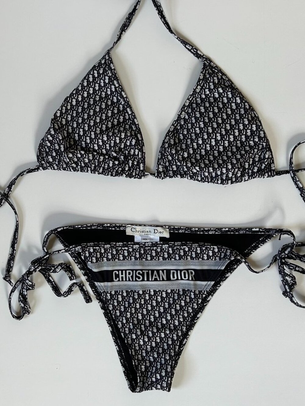 Black Dior Oblique Monogram Logo Side Tie Bikini Swimsuit Size XL